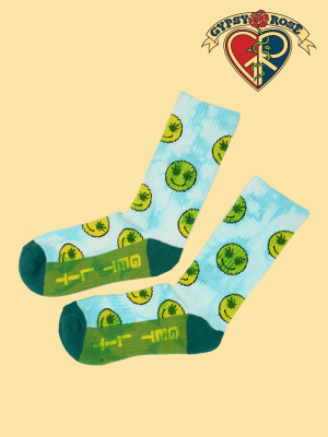 Unisex Get Lit Tye Dye Smiley Face Cannibis Leaf Mid Length Socks