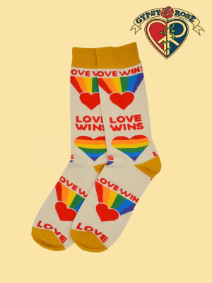 Unisex Pride Love Wins With Rainbow Heart Mid Length Socks