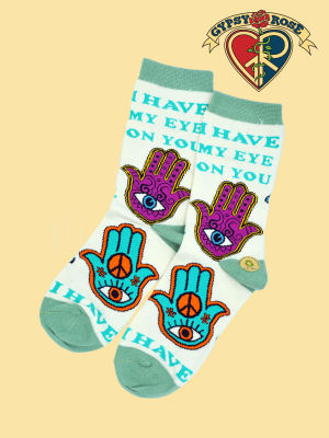Womens I Have My Eyes On You Hamsa Hand Mid Length Socks