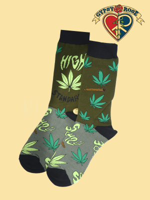 Mens High Standards With 420 Cannibis Leaf Mid Length Socks