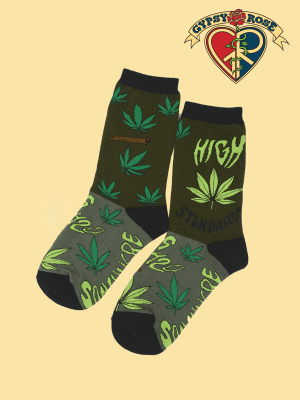 Womens High Standards With 420 Cannibis Leaf Mid Calf Socks
