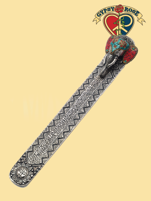 Turquoise and Coral Inlay Elephant Metal Incense Burner