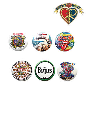 ASSORTED ROCK AND ROLL PINS / BUTTONS