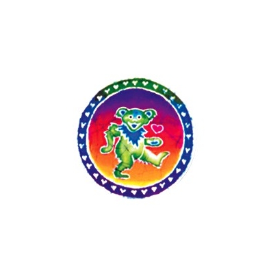 GRATEFUL DEAD BATIK DANCING BEAR WITH RING OF HEARTS WINDOW STICKER