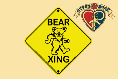 YELLOW SIGN BEAR XING W/BEAR GRATEFUL DEAD STICKER