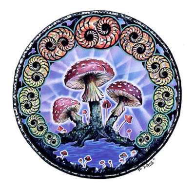 MUSHROOMS & SPIRALS WINDOW STICKER