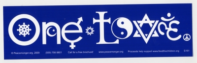 ONE LOVE IN SYMBOLS BUMPER STICKER