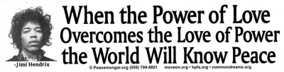 JIMI HENDRIX WHEN THE POWER OF LOVE... BUMPER STICKER