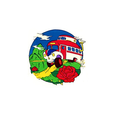 SKULL BUS IN MOUNTAINS WITH ROSE STICKER