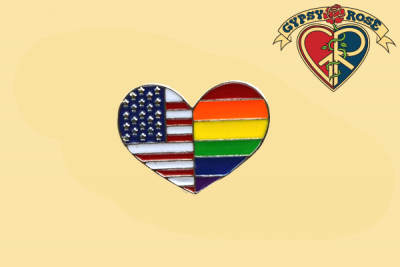 American Flag Rainbow Heart Lapel Pin