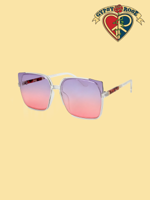 Cat Eye Square Colored Lens With Metal Detail Sunglasses
