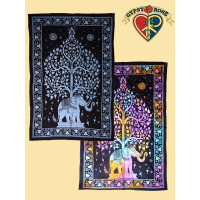 Twin Size Trunk Up Elephant With Tree Tapestry - Bedspread