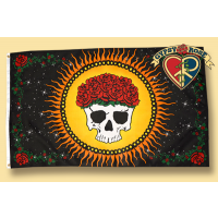 GRACIOUSLY DEPARTED SKULL WITH SUN & ROSES FLAG