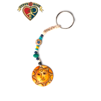Sun Shiny Day Hand Carved Bone Pendant On Hemp Keychain
