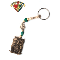 Wise Up Owl Hand Carved Bone Pendant On Hemp Keychain