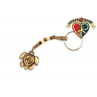 Peace Sea Turtle Bone Bead Hemp Keychain