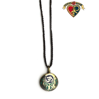 Om In Design Gemstone Inlay And Metal Pendant On Braided Cord Necklace