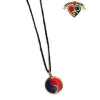 Yin Yang Gemstone Inlay And Metal Pendant On Braided Cord Necklace