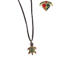 Turtle Stone Powder Inlay And Metal Pendant On Braided Cord Necklace
