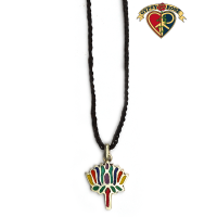 Seven Chakra Lotus Stone Powder Inlay And Metal Pendant On Braided Cord Necklace