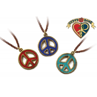 ASST COLOR GEMSTONE INLAY PEACE PENDANT ON LEATHER NECKLACE