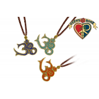 Cutout Om Metal With Crushed Stone Inlay Pendant Necklace