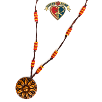 Sunflower Hand Carved Bone Pendant Necklace