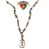 Music Is Life Guitar Hand Carved Bone Pendant On Hemp Necklace