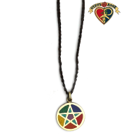 Seven Chakra Pentagram Stone Powder Inlay And Metal Pendant On Braided Cord Necklace