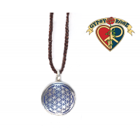 Stardust Flower Of Life Stone Powder Inlay Pendant On Braided Cord Necklace