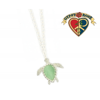 Silver And Green Cat Eye Turtle Necklace