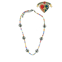 Peace Sign Charm With Colored Beads Necklace