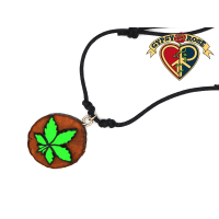 Leather Wood With Carved Wood And Fimo Pot Leaf Necklace