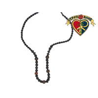 Leather Cord With Wood Brown Tunes And Disk Necklace