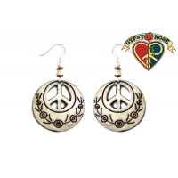 PEACE SYMBOL CUTOUT CARVED BONE EARRINGS