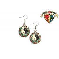Yin Yang Flower Gemstone Inlay And Metal Earrings