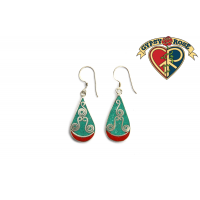 Teardrop Crushed Gemstone Inlay And Metal Earrings