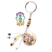 Peace Garden Hand-Carved Bone Pendant On Hemp Keychain