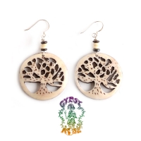 Life's Force Tree Carved Bone Earrings