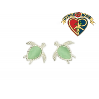 Silver And Green Cat Eye Turtle Earring