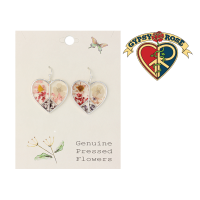 Silver Tone Heart with Dried Flower Earring