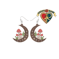 Wood Mushroom Moon Earring