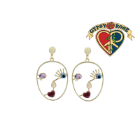 Gold Tone Acrylic Face Art Earring