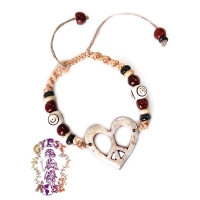 PEACE HEART WOOD & BONE BEADED HEMP BRACELET