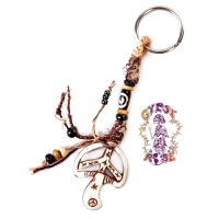 HEMP KEY CHAIN WITH BONE PEACE MUSH PENDANT