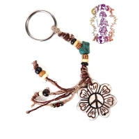 HEMP KEY CHAIN WITH BONE PEACE FLOWER PENDANT
