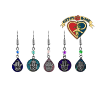 Geometric Shaped Stone Chip Inlay With Metal Hamsa  Earrins