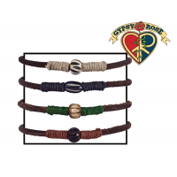 Leather Adjustable Band With Bone Bead Bracelet