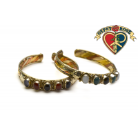 FIVE GEMSTONE TRIPLE METAL BANDS BRACELET