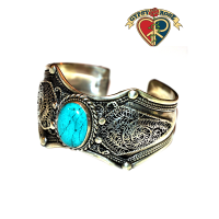 LONE STONE FILIGREE HANDWORK WRIST CUFF BRACELET